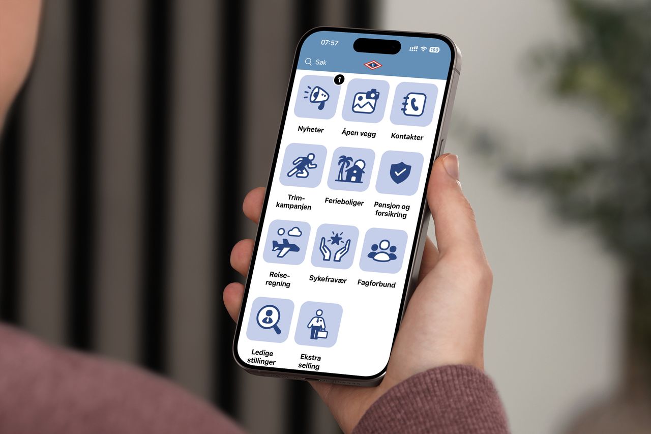 Eidesvik-appen med oversikt over alle funksjoner, inkludert Ferieboliger