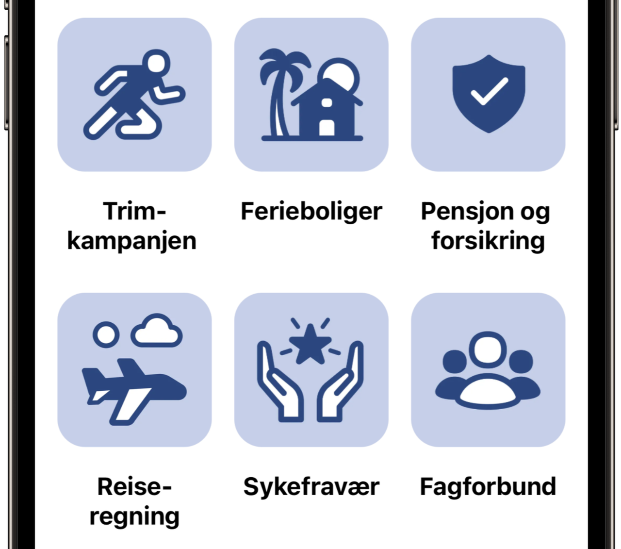 Fagforbund-ikon i Eidesvik-appen sammen med andre ansattgoder