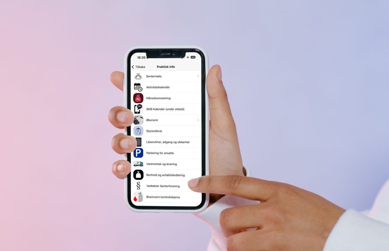 Praktisk Info-seksjonen i Libra Shoppings Infohub-app